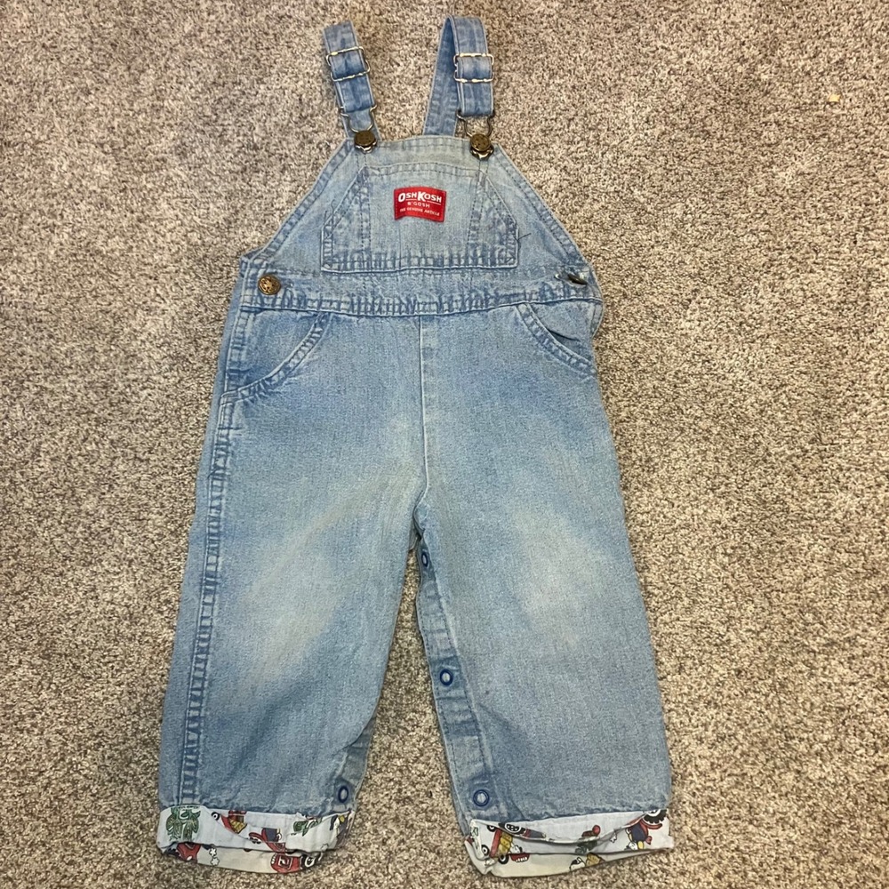 Vintage OshKosh Bgosh Vestbak Denim Overalls Light‎ Wash Tractor Cuff Kids